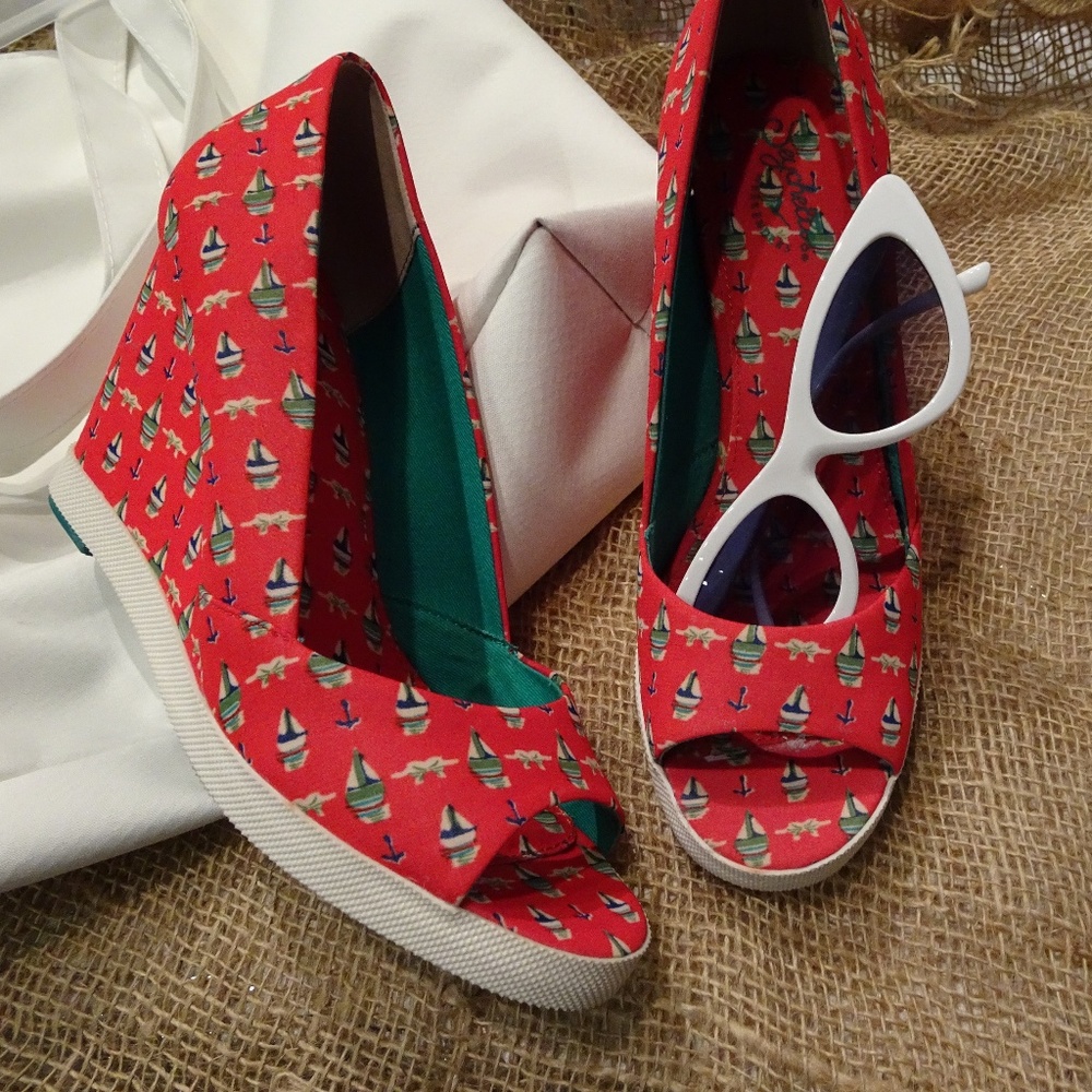 Ah Hoy! Vintage-Chic Red Sailboat Wedges